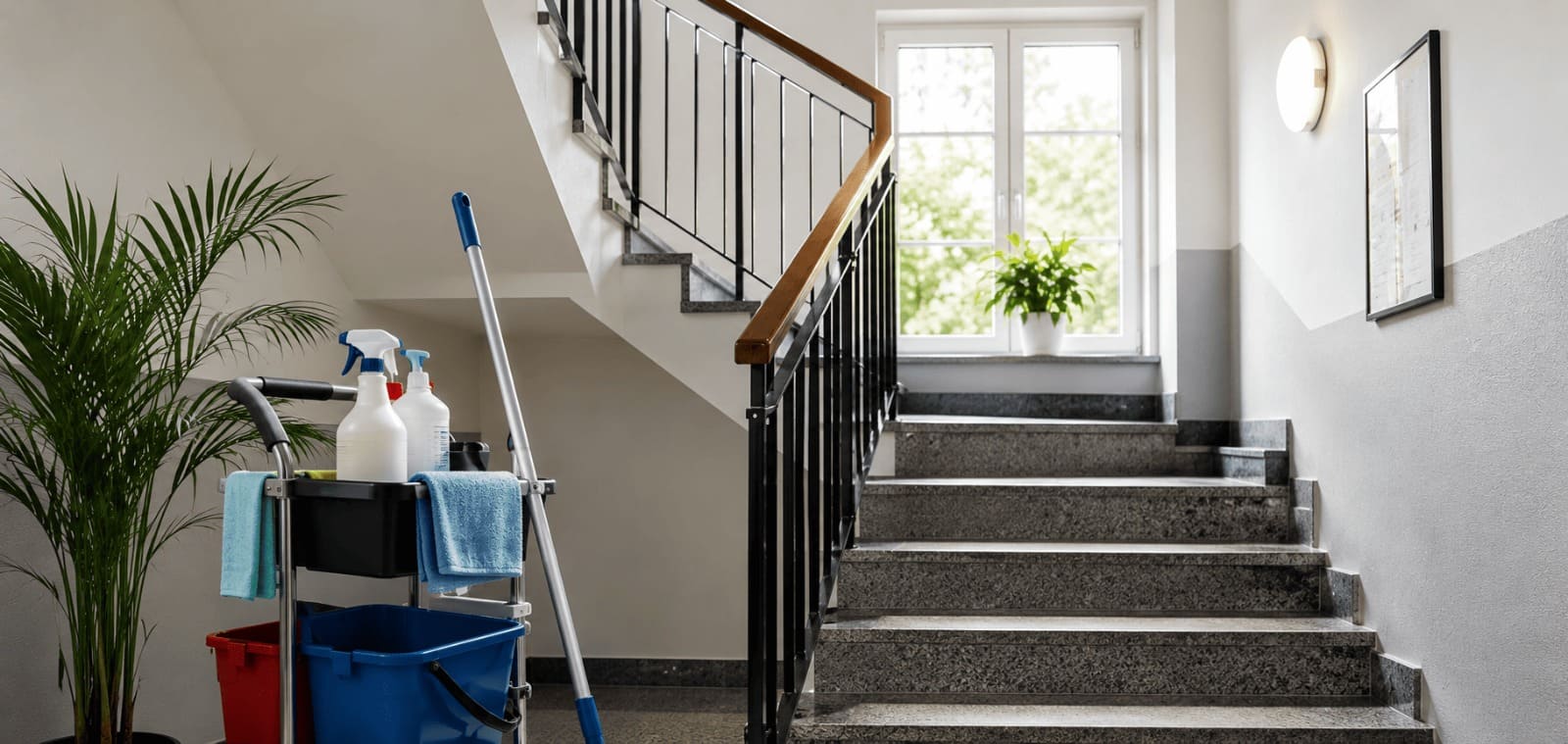 Professionell trappstädning i en bostadsrättsförening