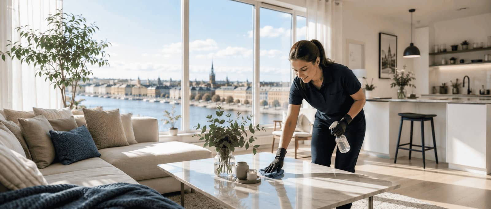 Professionell städning i ett modernt hem i Stockholm